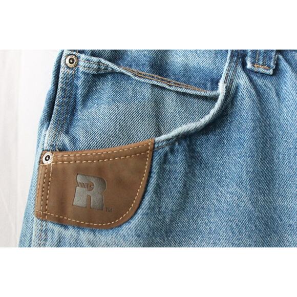 WRANGLER Riggs Workwear Jeans Mens 34x34 Blue Relaxed Fit Med. Fade Denim PHOTOS - Picture 4 of 13